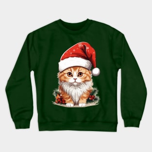 Orange Cat Wearing Santa Claus Christmas Hat Crewneck Sweatshirt